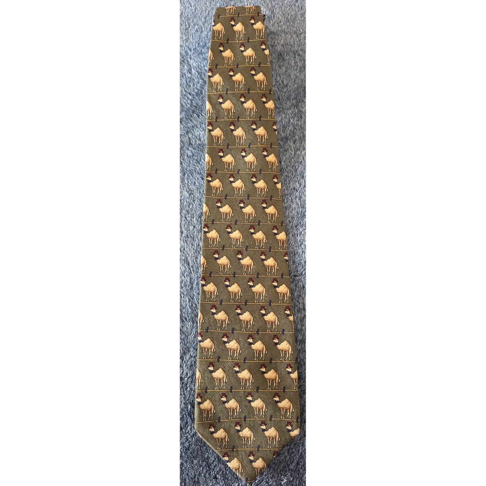 Museum Artifacts Men Silk Tie Green Camel Formal Classic 58" Long Necktie